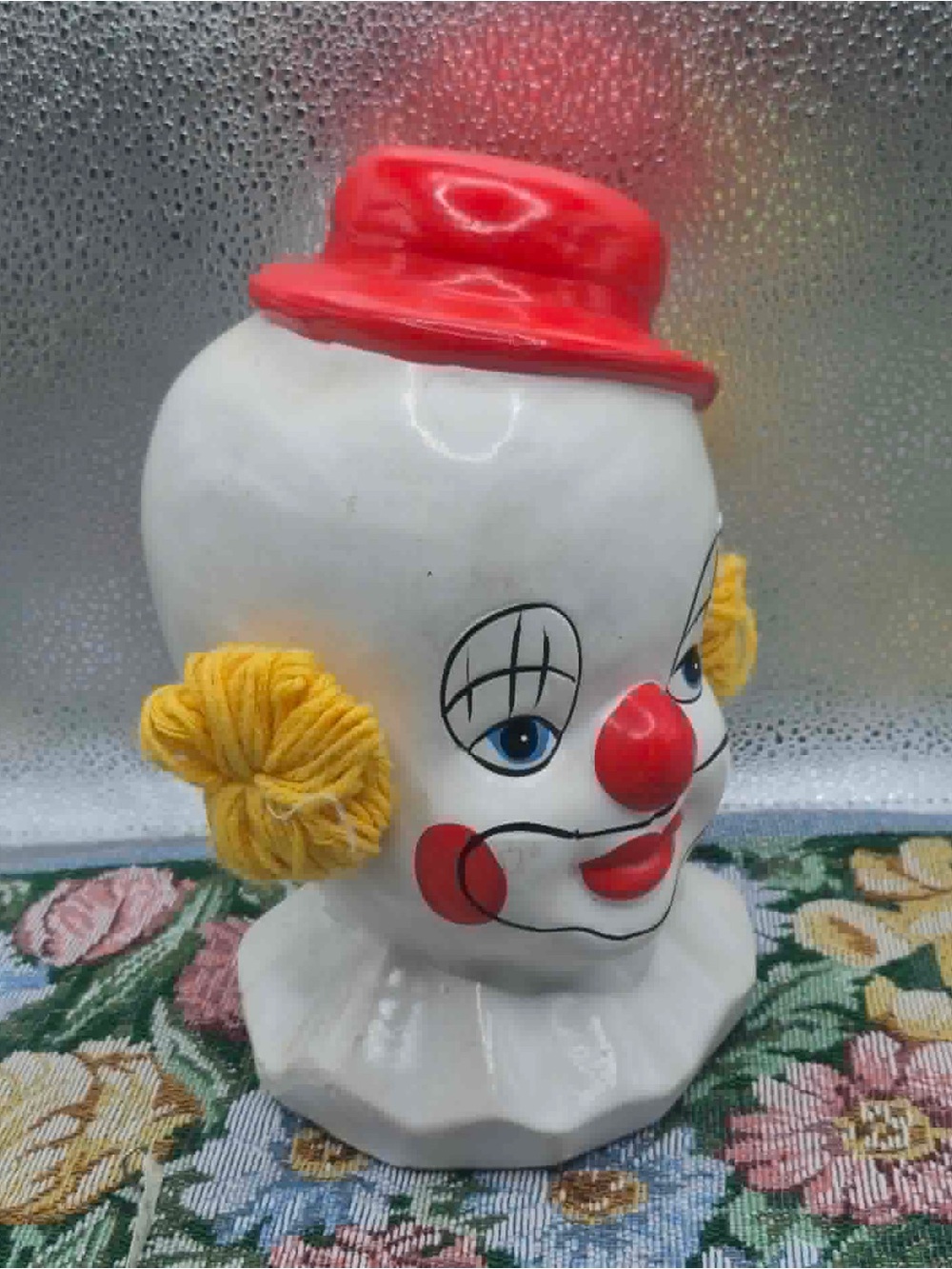 Vintage Clown Head Bank with Yarn Hair - MCM Circus Memorabilia Piggy Bank